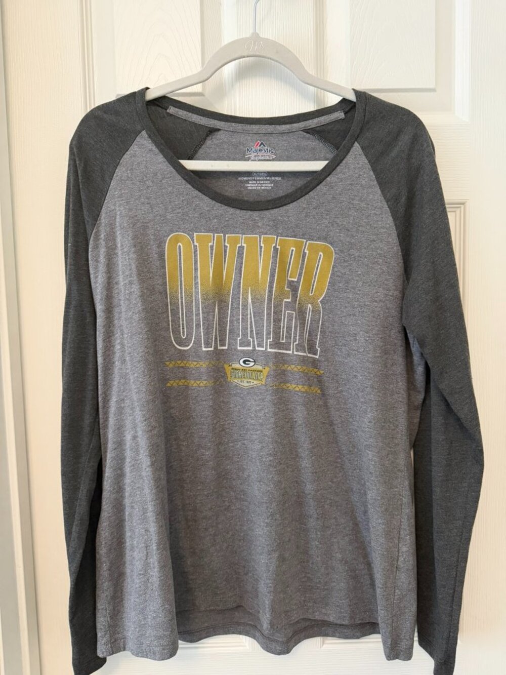 Majestic Green Bay Packers Shareholder Owner Raglan Shirt Women’s XL Gray